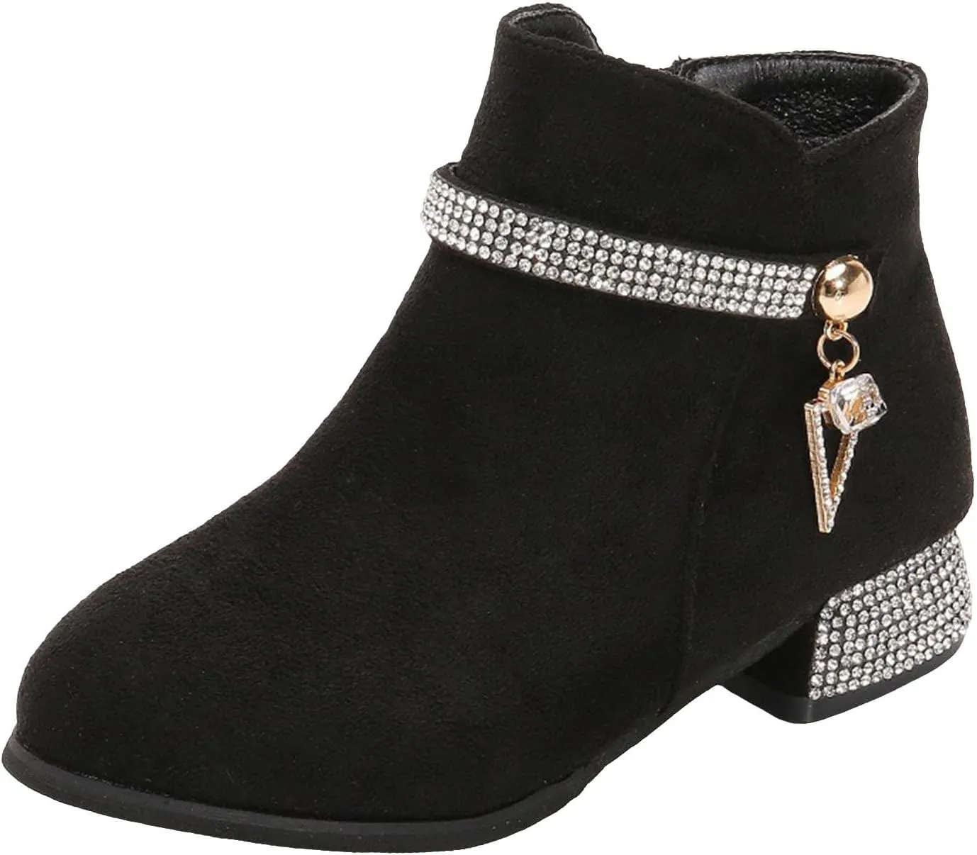 IWIHMIV Girls Dress Ankle Boots - Short Toddler Booties With Low Chunky Heel and Side Zipper