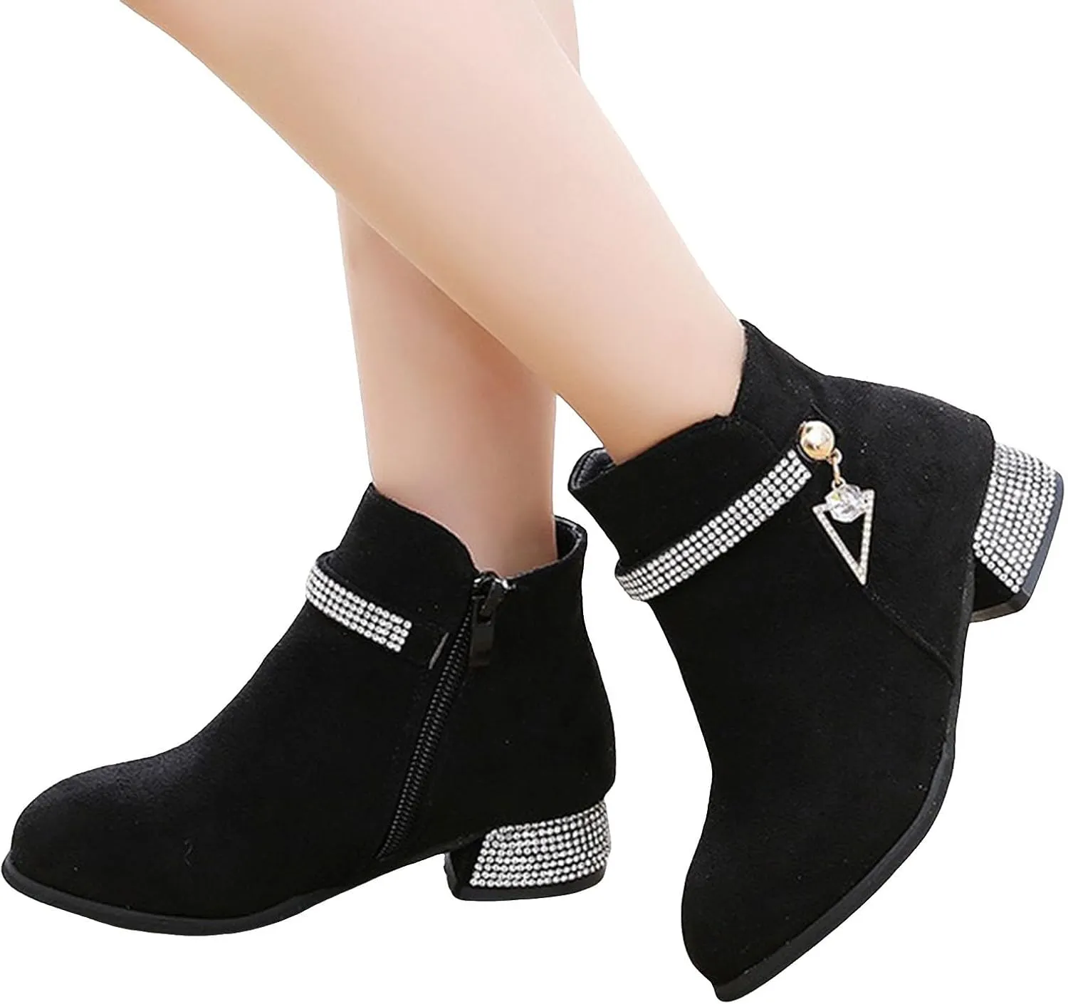 IWIHMIV Girls Dress Ankle Boots - Short Toddler Booties With Low Chunky Heel and Side Zipper