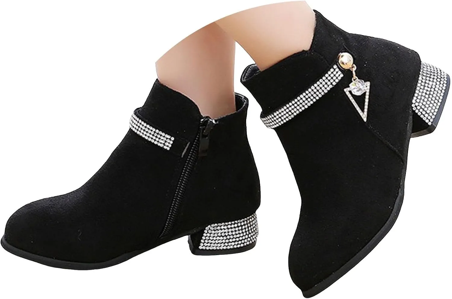 IWIHMIV Girls Dress Ankle Boots - Short Toddler Booties With Low Chunky Heel and Side Zipper