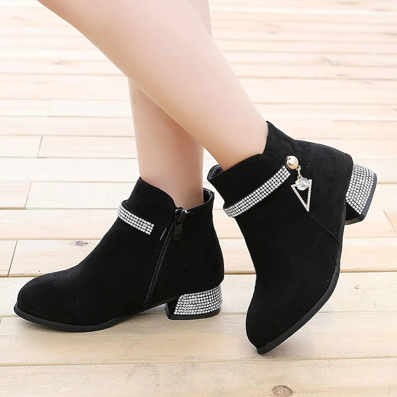 IWIHMIV Girls Dress Ankle Boots - Short Toddler Booties With Low Chunky Heel and Side Zipper