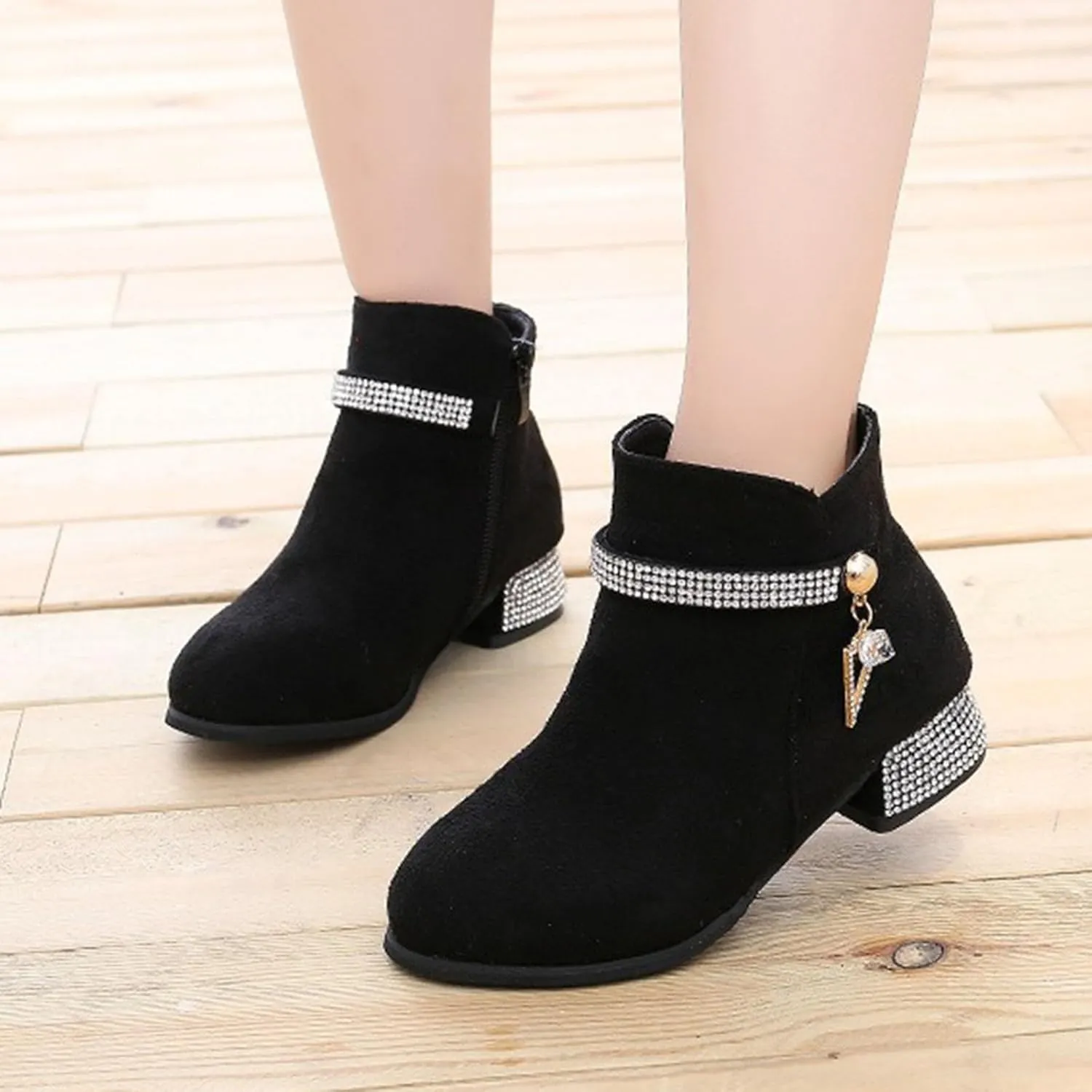 IWIHMIV Girls Dress Ankle Boots - Short Toddler Booties With Low Chunky Heel and Side Zipper