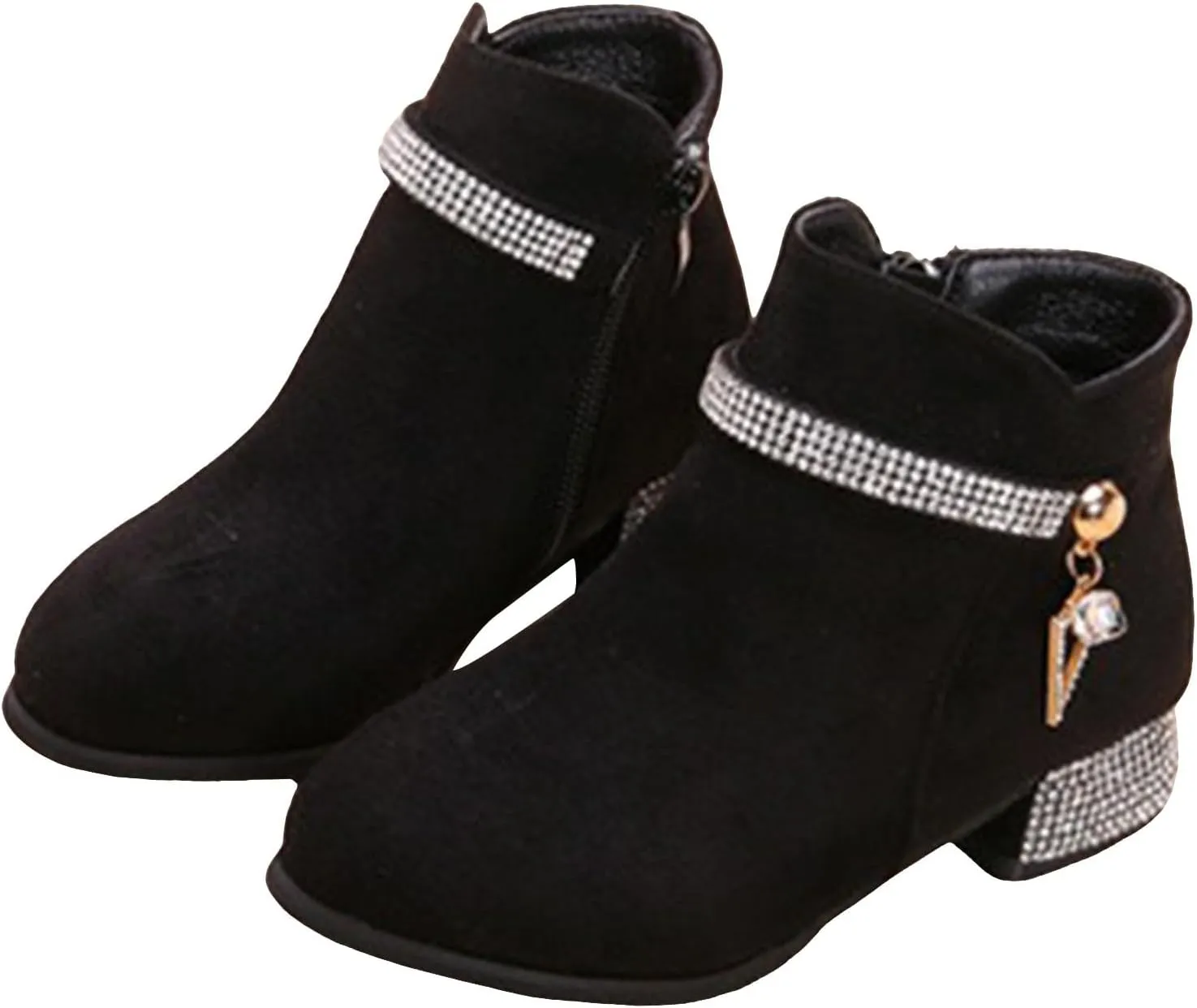 IWIHMIV Girls Dress Ankle Boots - Short Toddler Booties With Low Chunky Heel and Side Zipper