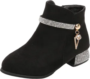 IWIHMIV Girls Dress Ankle Boots - Short Toddler Booties With Low Chunky Heel and Side Zipper