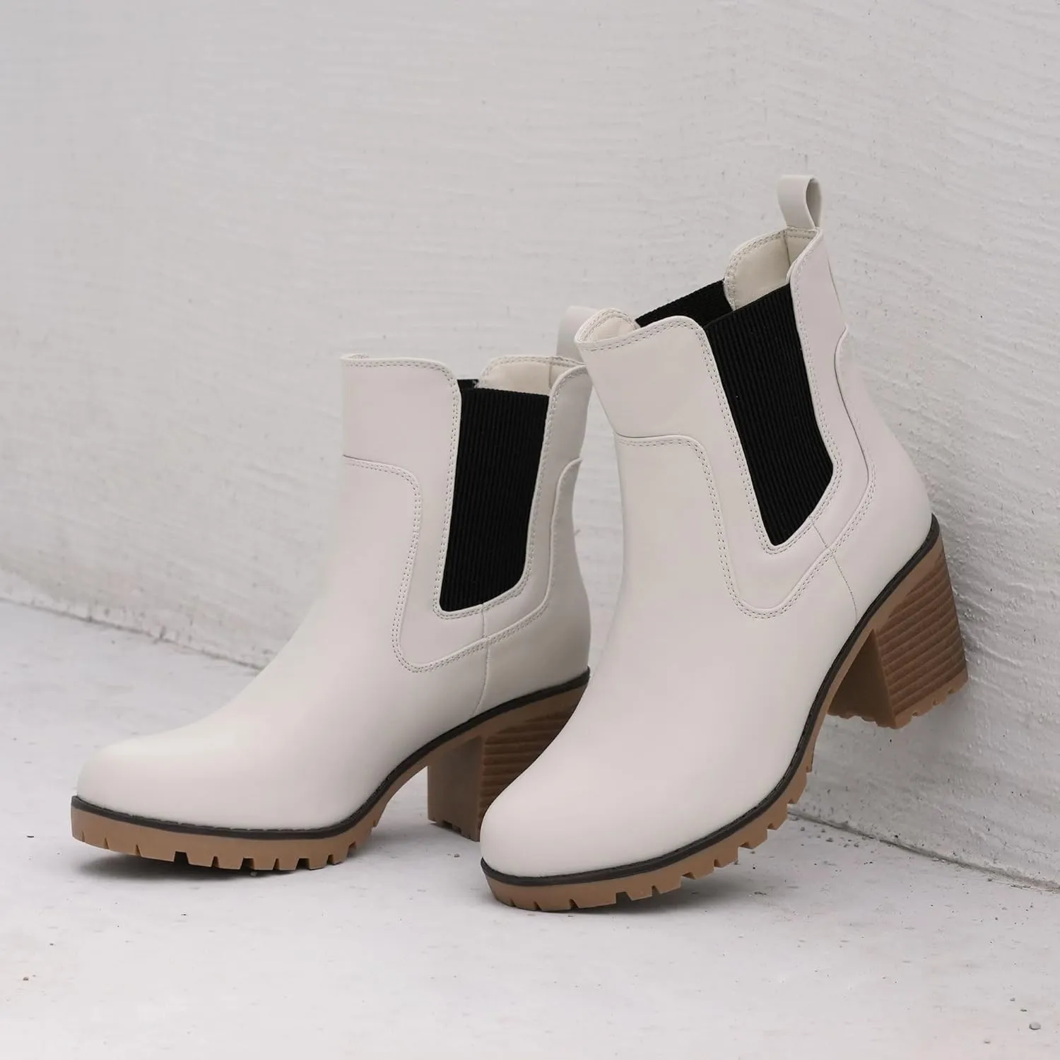 JABASIC Women Casual Ankle Booties Block Heel Slip On Chelsea Boots