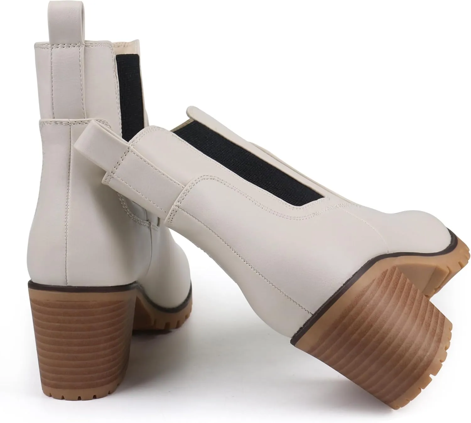 JABASIC Women Casual Ankle Booties Block Heel Slip On Chelsea Boots