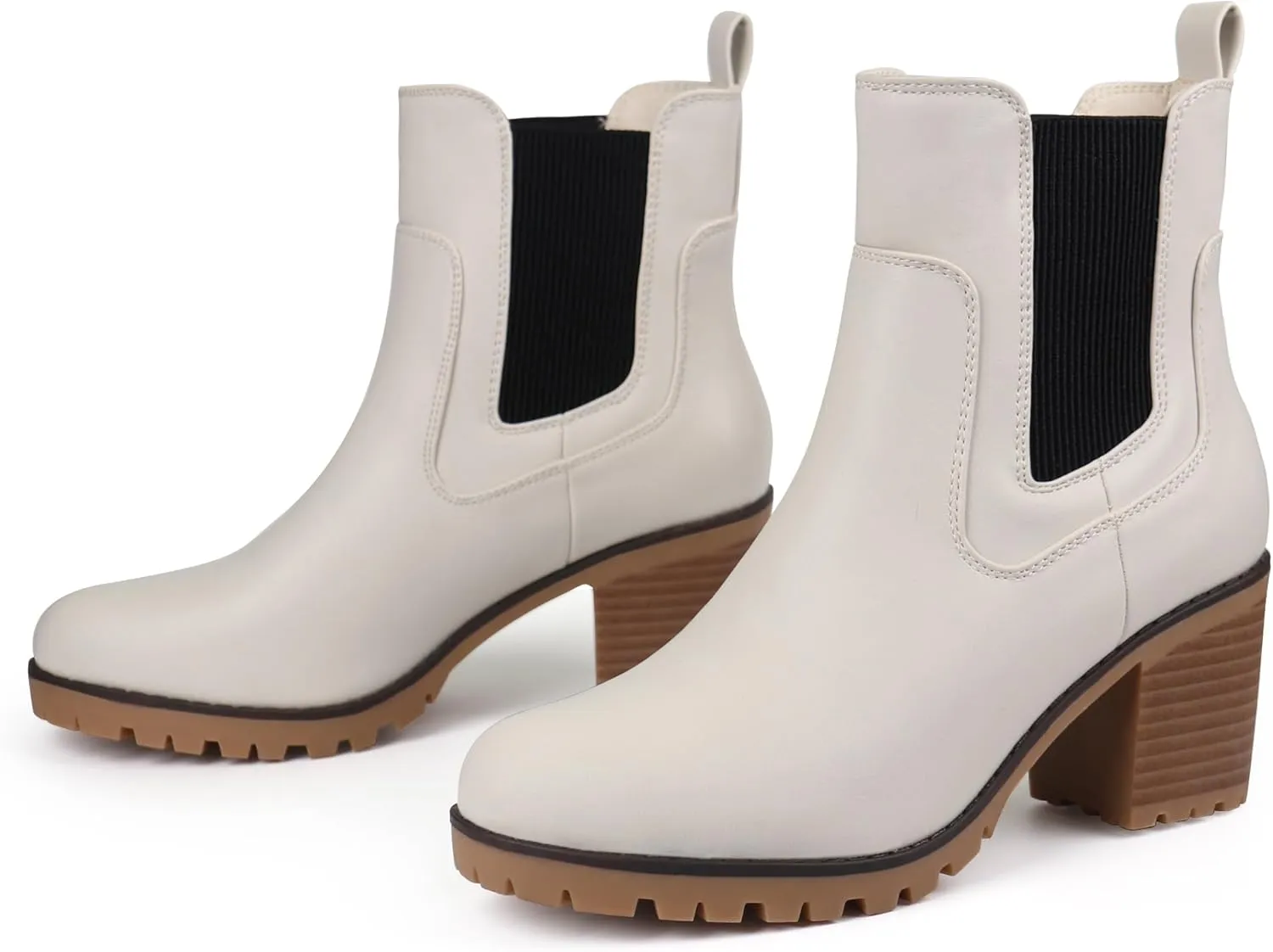 JABASIC Women Casual Ankle Booties Block Heel Slip On Chelsea Boots