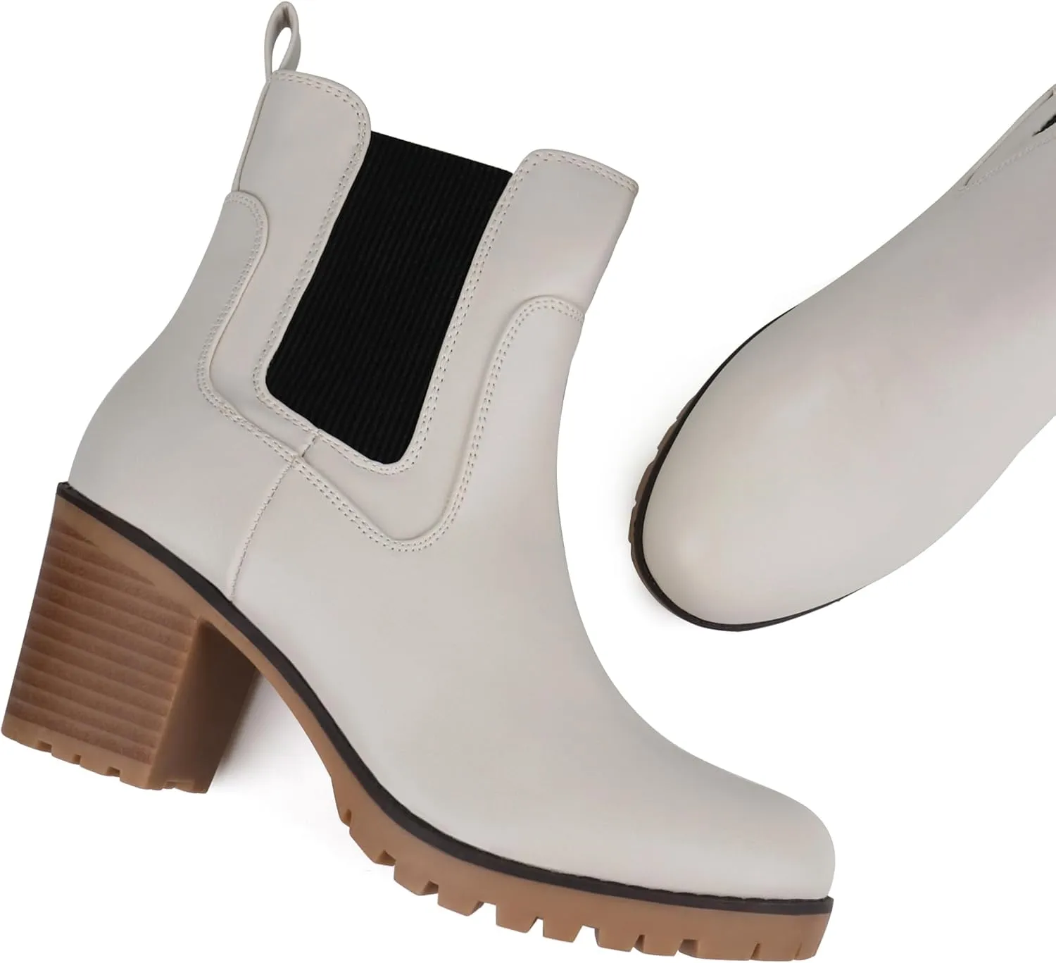 JABASIC Women Casual Ankle Booties Block Heel Slip On Chelsea Boots