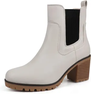 JABASIC Women Casual Ankle Booties Block Heel Slip On Chelsea Boots