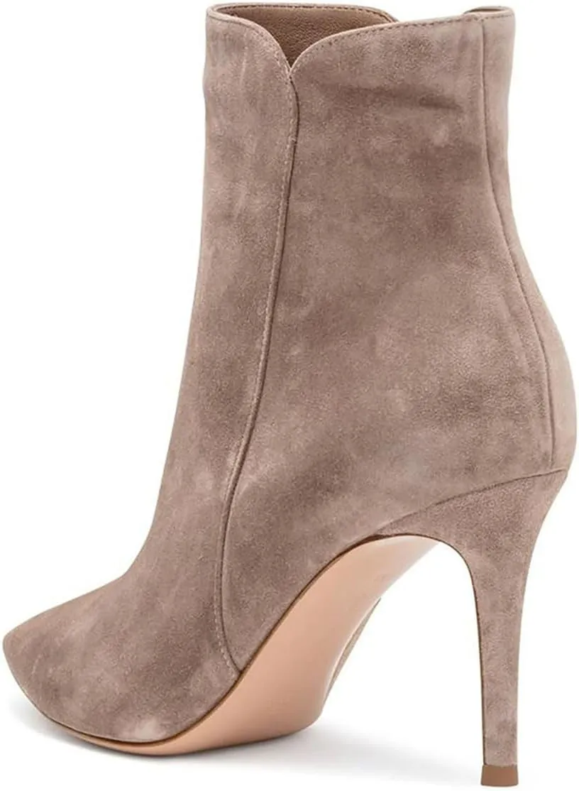 JANSEVEN Women's Heeled Ankle Boots Stiletto High Heel Booties Pointed Toe Comfortable Sexy Classic Short Boots