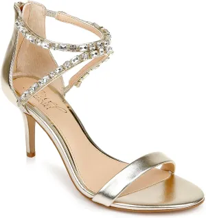 Jewel Badgley Mischka Women's Celine Heeled Sandal, Gold Metallic, 9