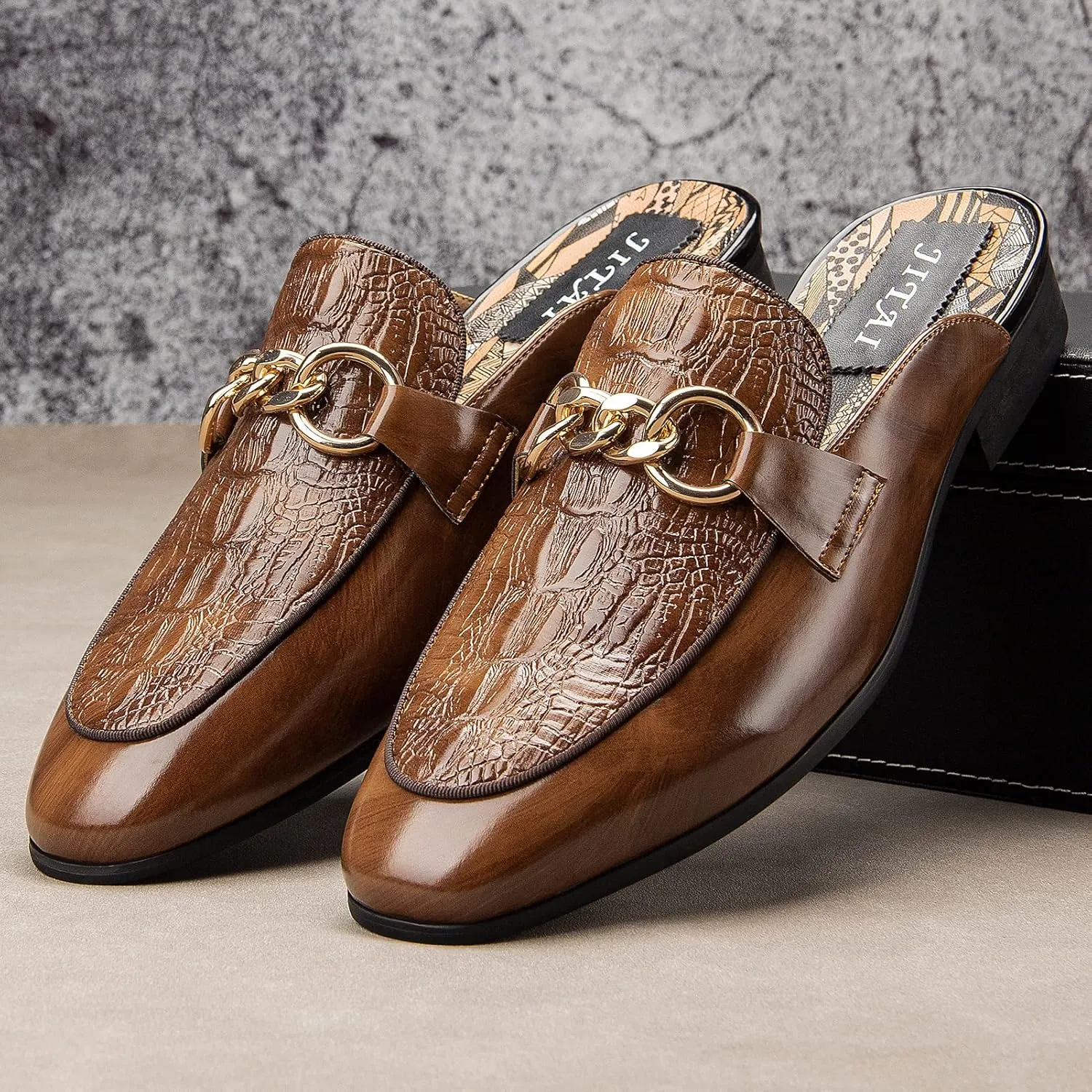 JITAI Men's Mules - Slip-On Loafers, Casual Half Loafers, Backless Sandals