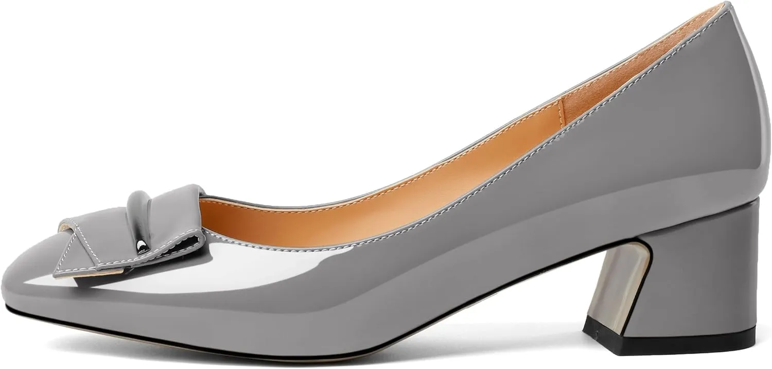 Joseywade Women Low Block Chunky Heel Pumps Slip On 2 Inches Closed Square Toe Comfort Shoes