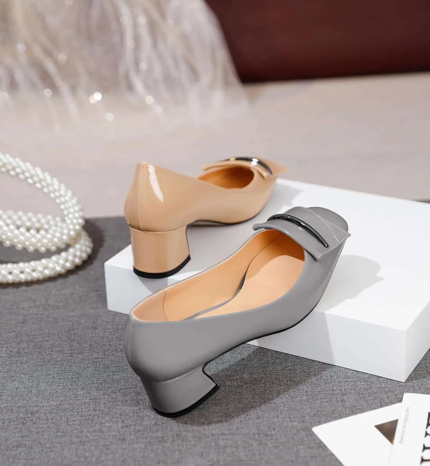 Joseywade Women Low Block Chunky Heel Pumps Slip On 2 Inches Closed Square Toe Comfort Shoes
