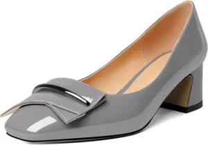 Joseywade Women Low Block Chunky Heel Pumps Slip On 2 Inches Closed Square Toe Comfort Shoes