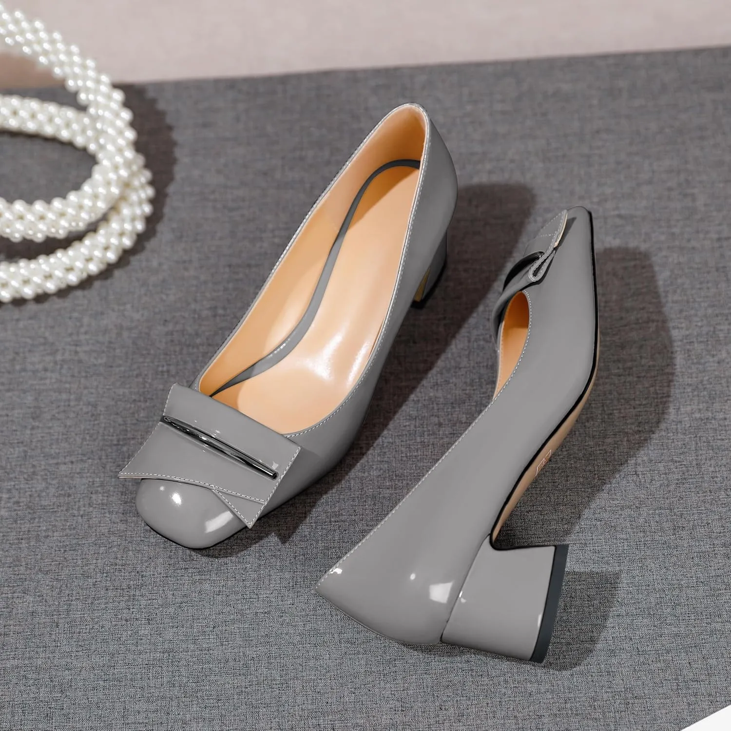 Joseywade Women Low Block Chunky Heel Pumps Slip On 2 Inches Closed Square Toe Comfort Shoes