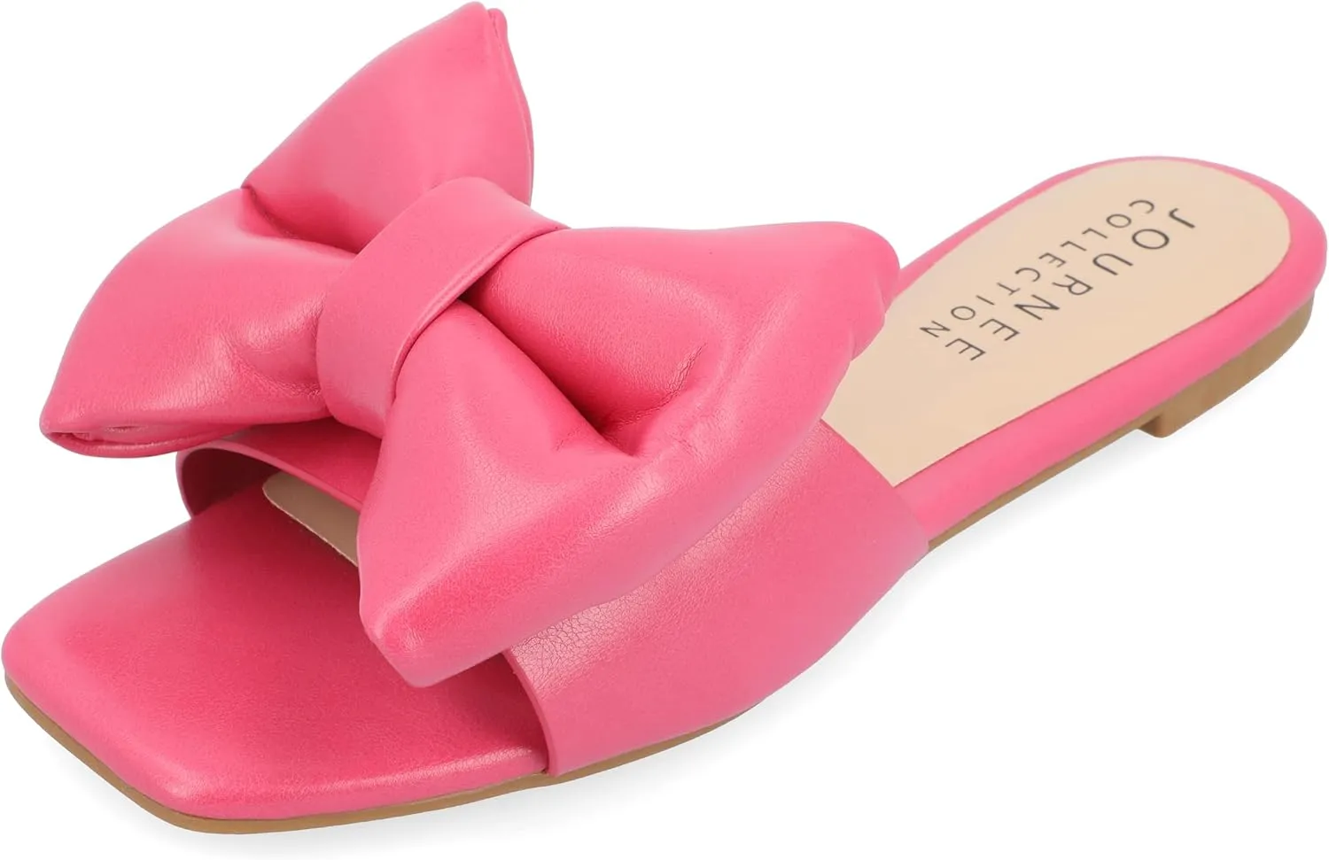 Journee Womens Bow Knot Flat Open Square Toe Dressy Sandal Fayre Comfort Slip On Slide Shoes