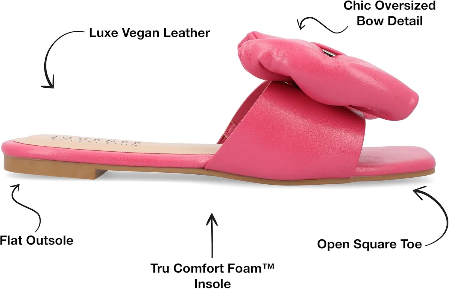 Journee Womens Bow Knot Flat Open Square Toe Dressy Sandal Fayre Comfort Slip On Slide Shoes
