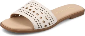 Journee Womens cushioned footbed Faux Leather Sandals Flat Sole Brodie Laser Cutout Straps