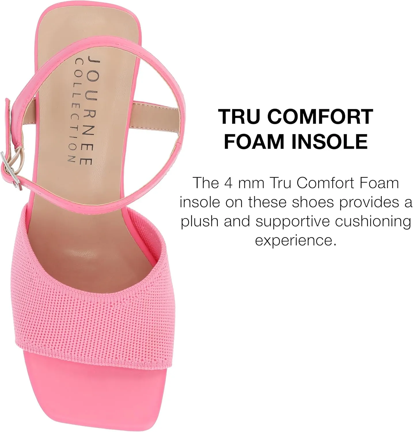 Journee Womens Knit Buckle Ankle Strap Covered Block Heel Open Square Toe Evylinn Comfort Foam Sandals