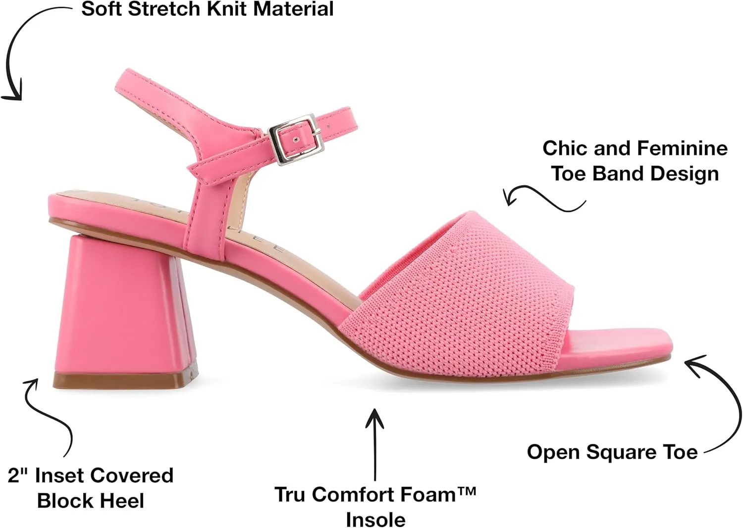 Journee Womens Knit Buckle Ankle Strap Covered Block Heel Open Square Toe Evylinn Comfort Foam Sandals