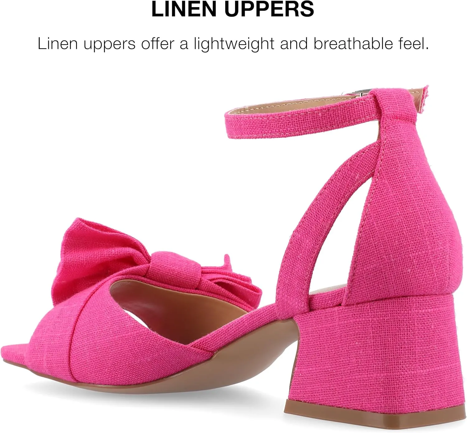 Journee Womens Linen Bow Knot Covered Block Heel Open Square Toe Buckle Ankle Zevi Comfort Foam Sandals