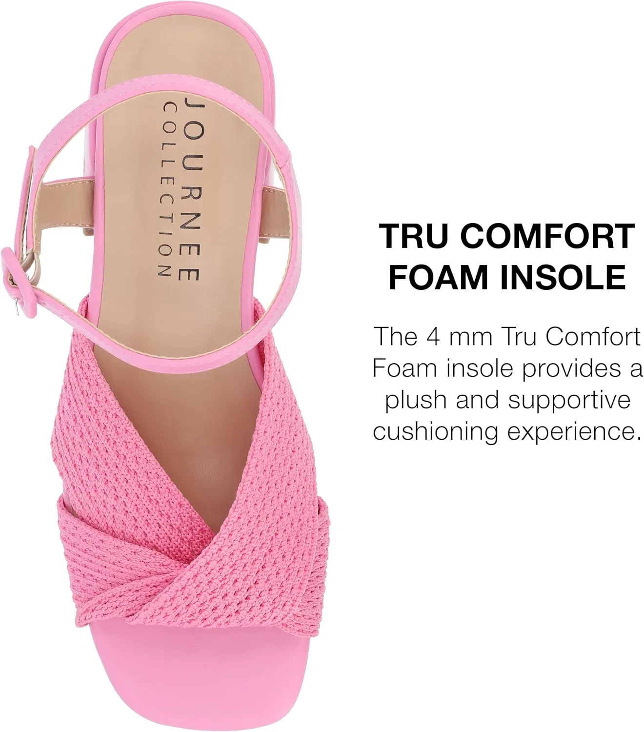 Journee Womens Twisted Knit Block Heel Buckle Ankle Strap Open Square Toe Zerlina Tru Comfort Foam Sandals