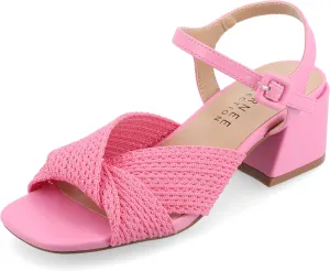 Journee Womens Twisted Knit Block Heel Buckle Ankle Strap Open Square Toe Zerlina Tru Comfort Foam Sandals