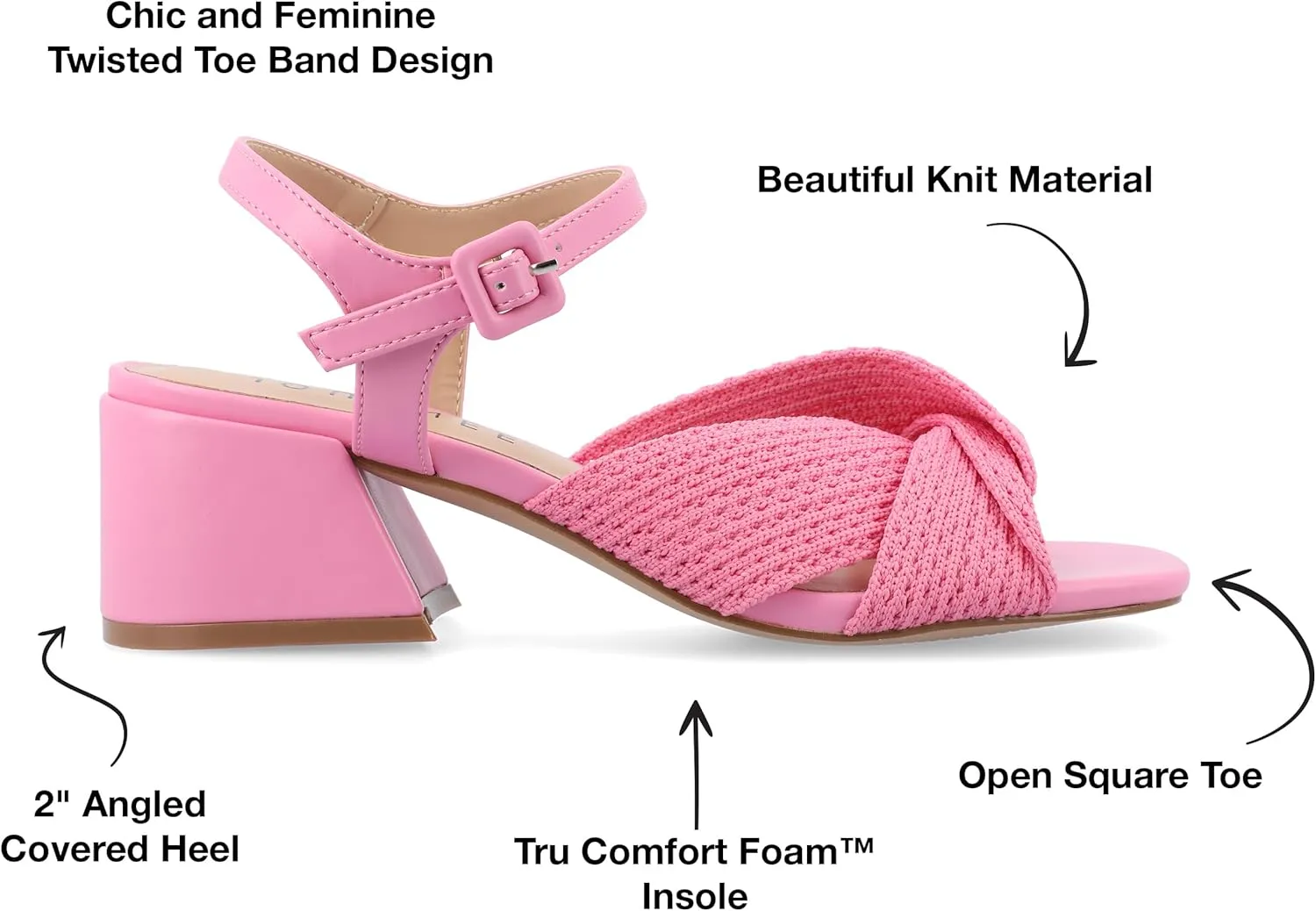 Journee Womens Twisted Knit Block Heel Buckle Ankle Strap Open Square Toe Zerlina Tru Comfort Foam Sandals