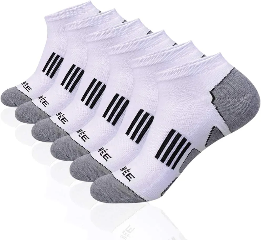 JOYNÉE Men's 6 Pack Athletic No Show Performance Cushioned Low Cut Running Socks