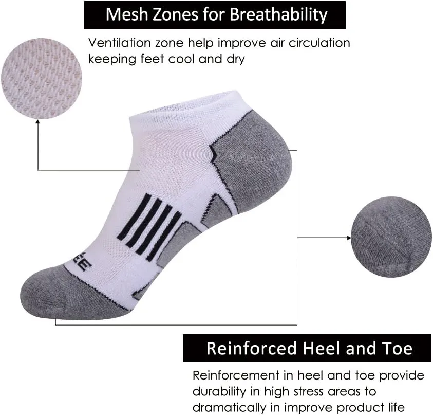JOYNÉE Men's 6 Pack Athletic No Show Performance Cushioned Low Cut Running Socks