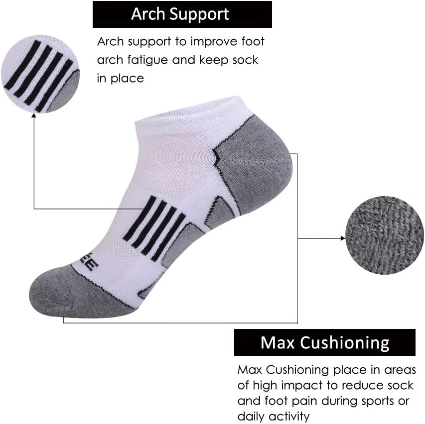 JOYNÉE Men's 6 Pack Athletic No Show Performance Cushioned Low Cut Running Socks