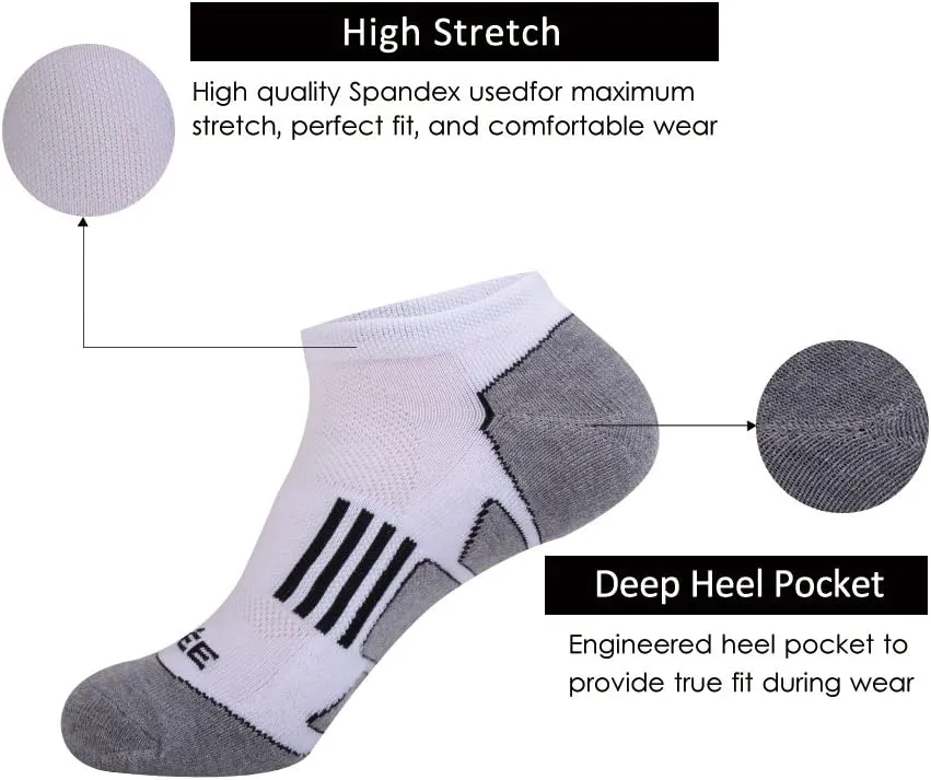 JOYNÉE Men's 6 Pack Athletic No Show Performance Cushioned Low Cut Running Socks
