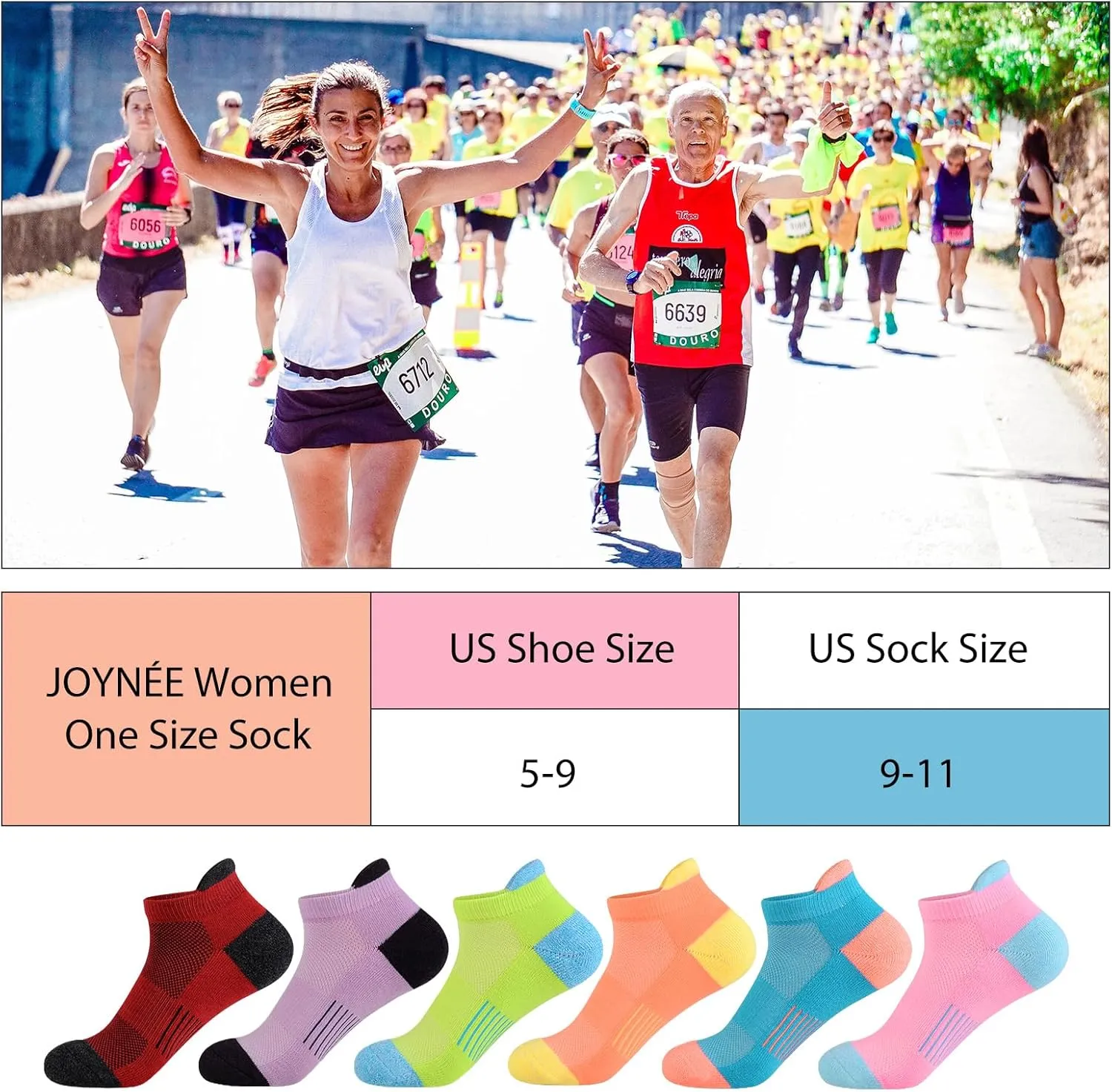 JOYNÉE Womens Ankle Athletic Low Cut Tab Socks Cushioned Running Sports 6 Pack
