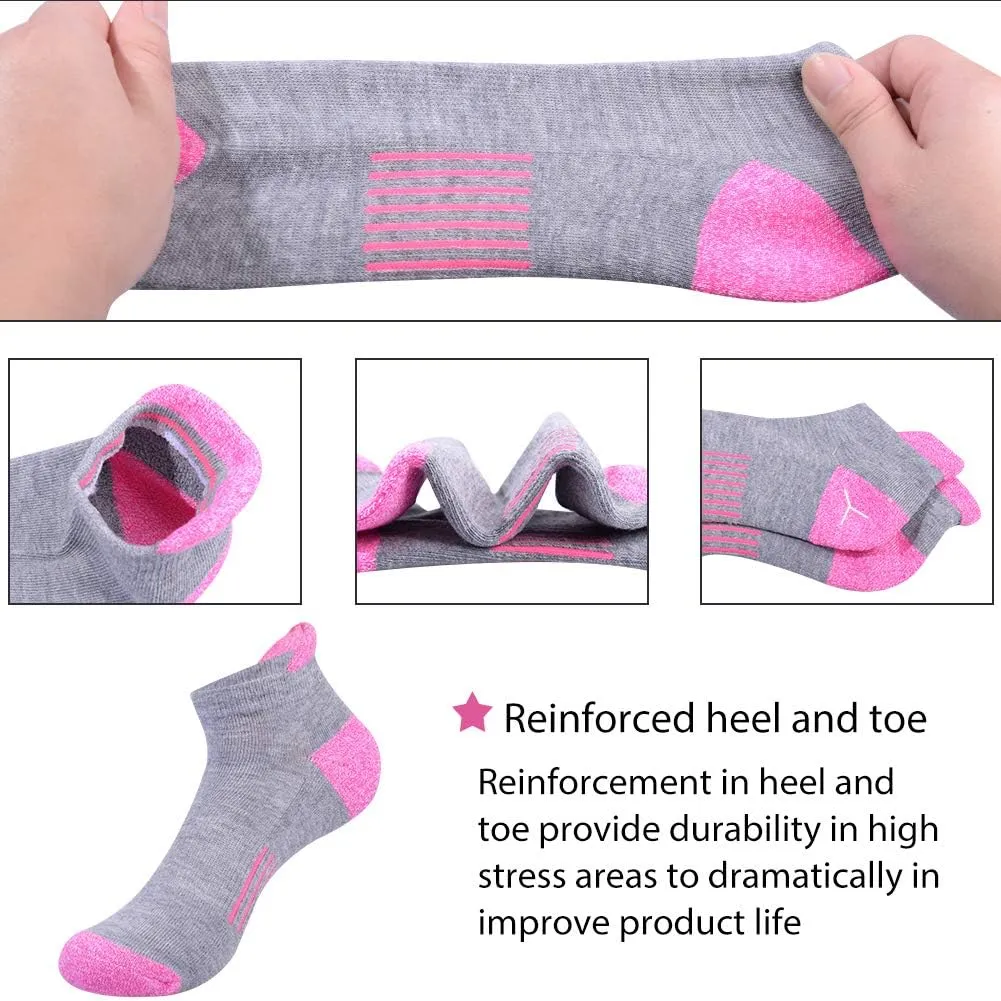 JOYNÉE Womens Ankle Athletic Low Cut Tab Socks Cushioned Running Sports 6 Pack