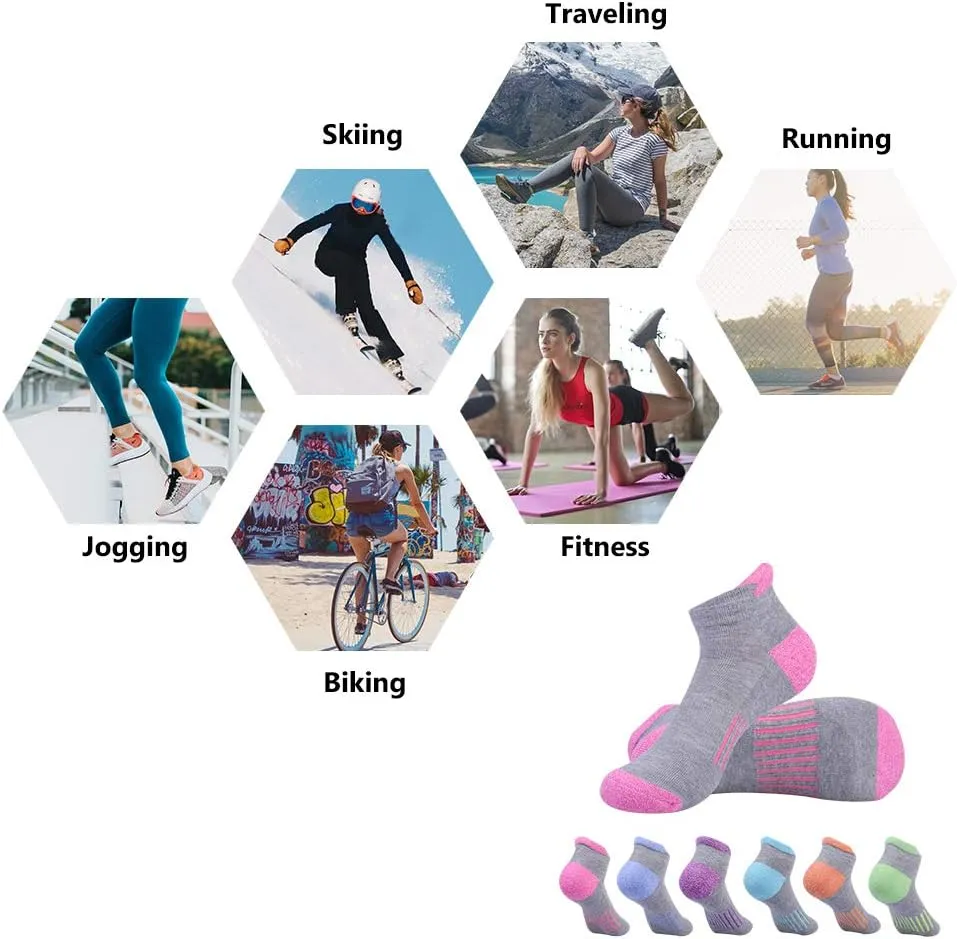 JOYNÉE Womens Ankle Athletic Low Cut Tab Socks Cushioned Running Sports 6 Pack
