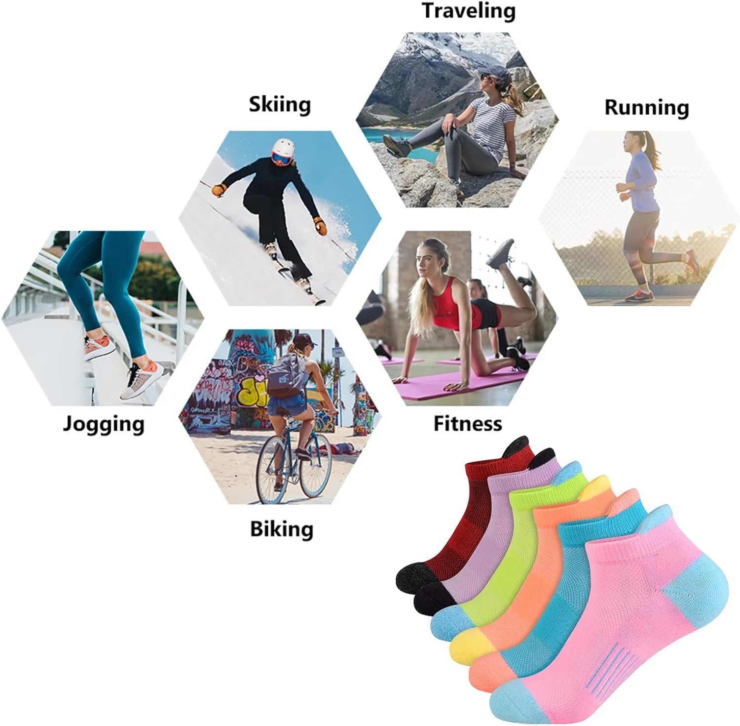 JOYNÉE Womens Ankle Athletic Low Cut Tab Socks Cushioned Running Sports 6 Pack