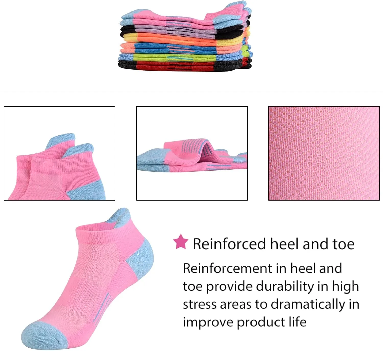 JOYNÉE Womens Ankle Athletic Low Cut Tab Socks Cushioned Running Sports 6 Pack