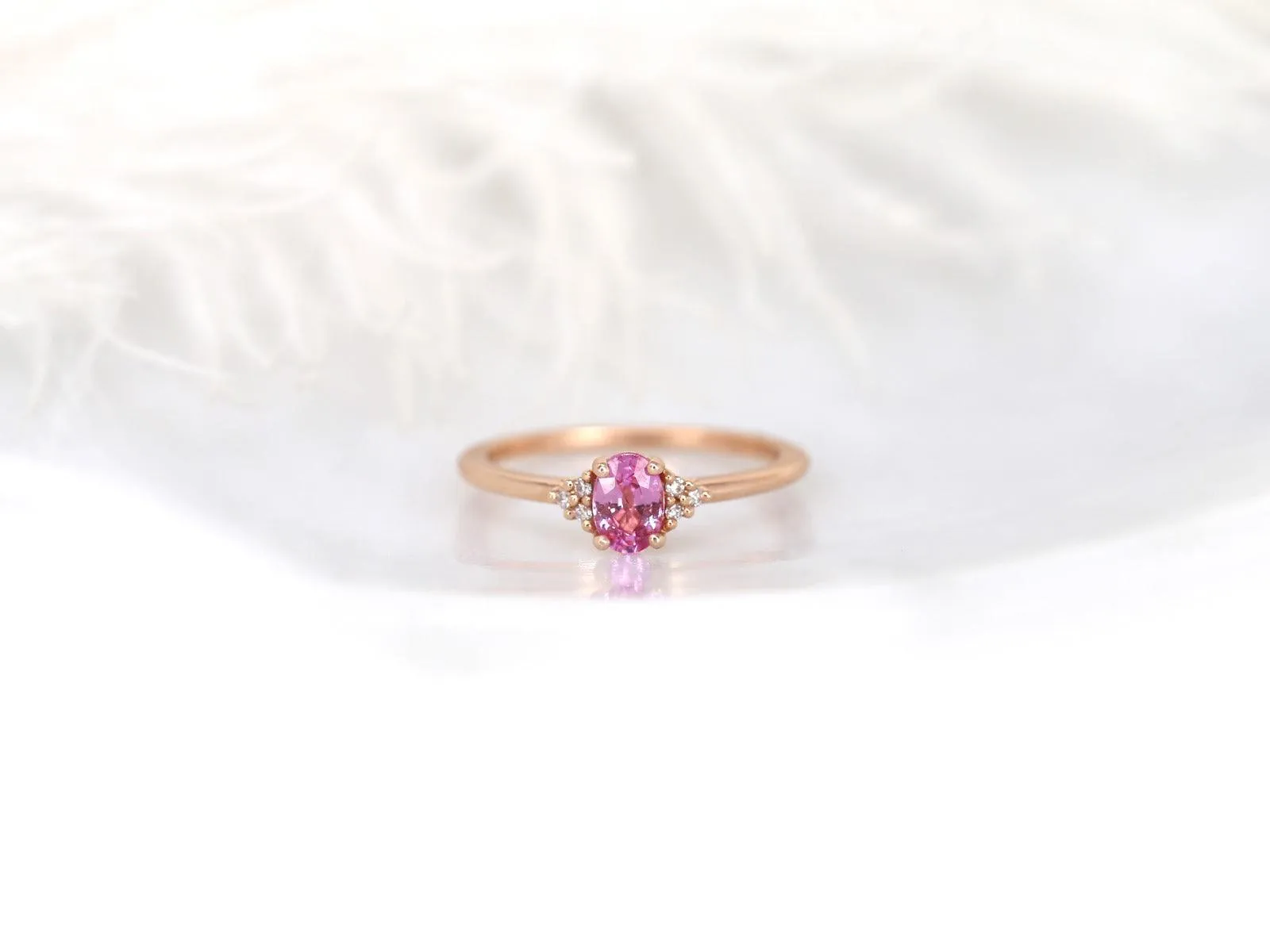 Juniper 6x4mm 14kt Rose Gold Pink Sapphire Diamonds Oval Cluster Stone Ring