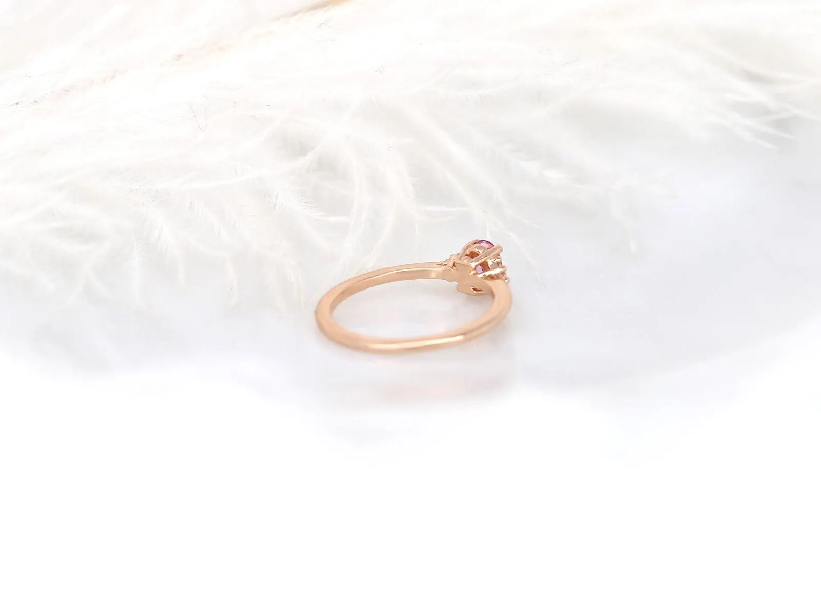 Juniper 6x4mm 14kt Rose Gold Pink Sapphire Diamonds Oval Cluster Stone Ring