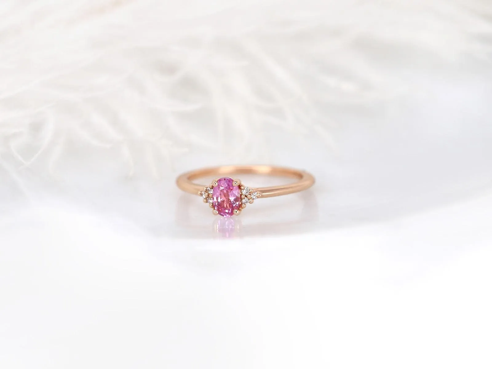Juniper 6x4mm 14kt Rose Gold Pink Sapphire Diamonds Oval Cluster Stone Ring