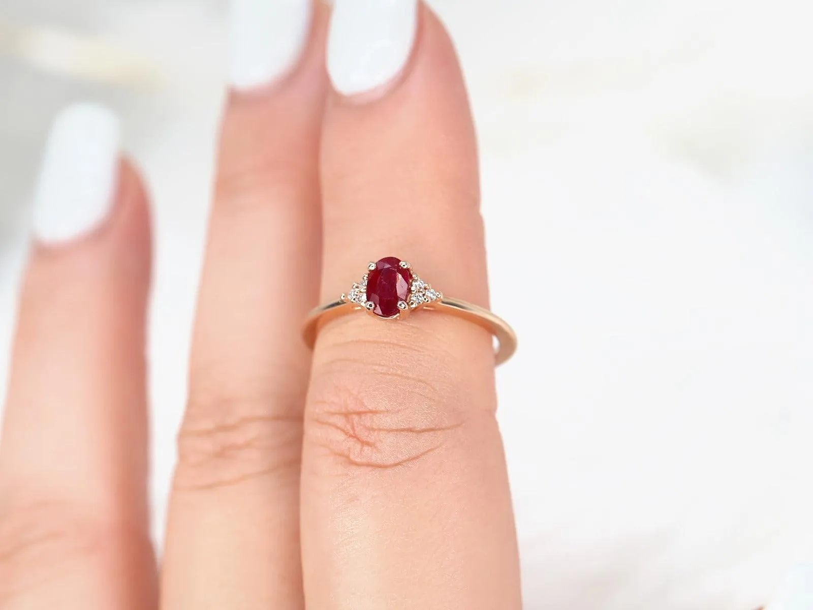 Juniper 6x4mm 14kt Rose Gold Ruby Diamond Cluster Ring