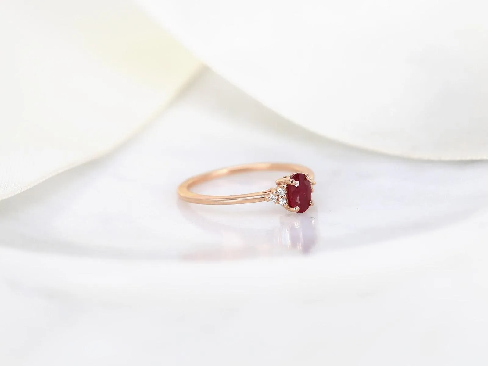 Juniper 6x4mm 14kt Rose Gold Ruby Diamond Cluster Ring