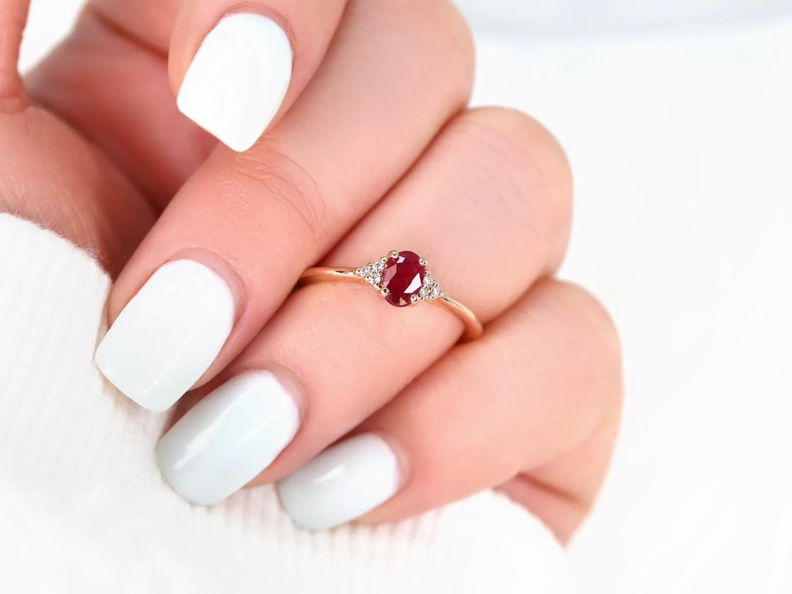 Juniper 6x4mm 14kt Rose Gold Ruby Diamond Cluster Ring