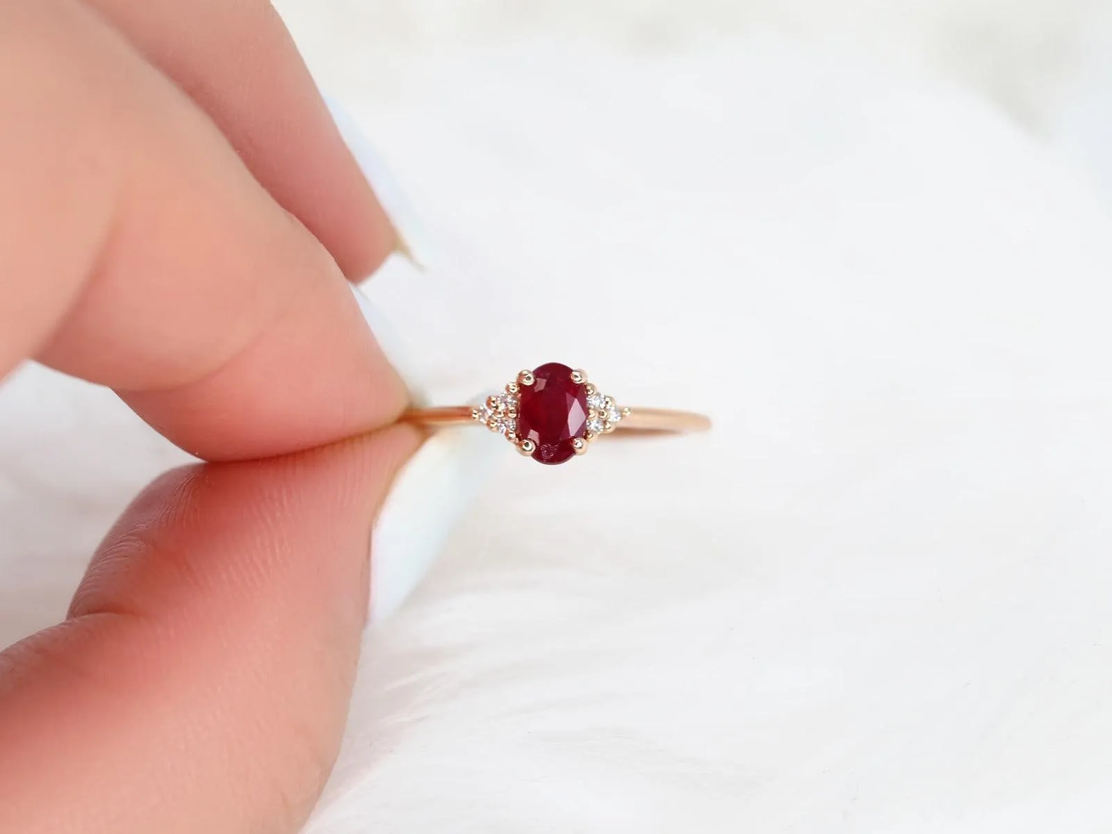 Juniper 6x4mm 14kt Rose Gold Ruby Diamond Cluster Ring