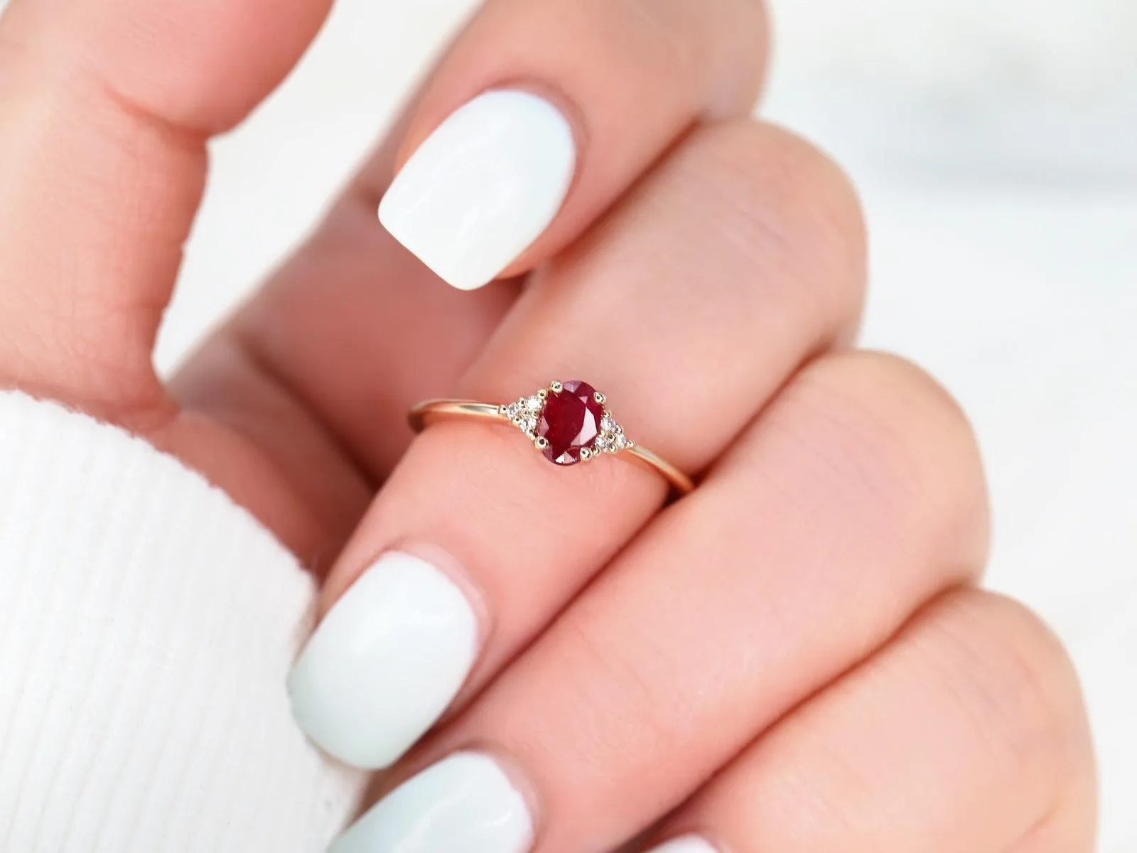 Juniper 6x4mm 14kt Rose Gold Ruby Diamond Cluster Ring