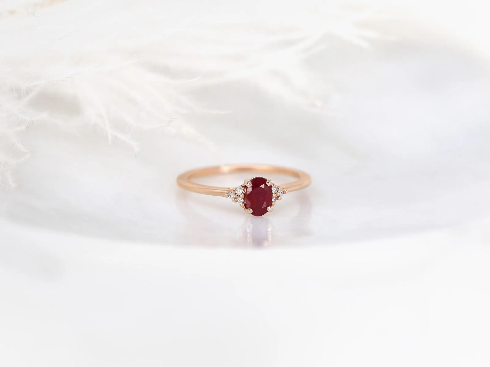 Juniper 6x4mm 14kt Rose Gold Ruby Diamond Cluster Ring