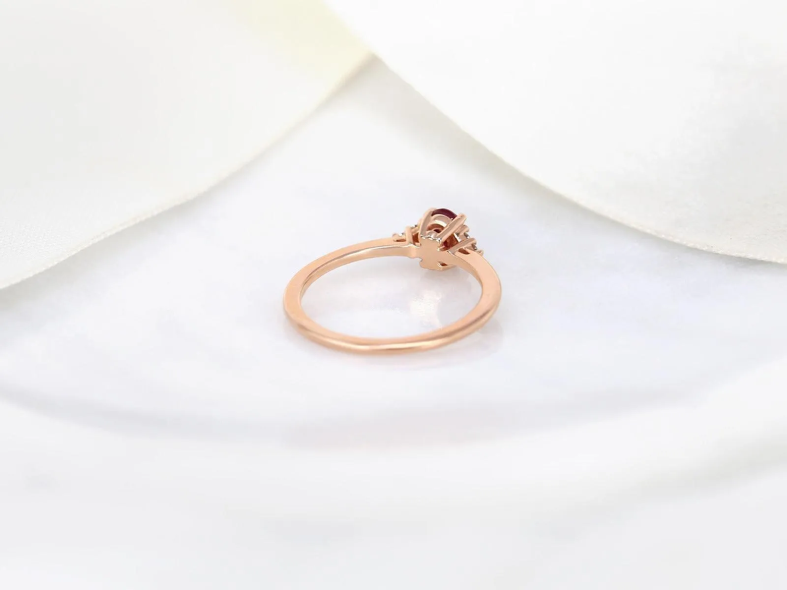 Juniper 6x4mm 14kt Rose Gold Ruby Diamond Cluster Ring