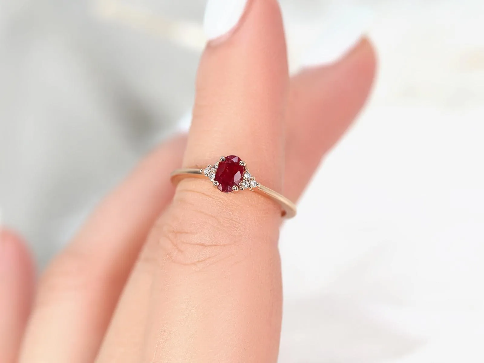 Juniper 6x4mm 14kt Rose Gold Ruby Diamond Cluster Ring