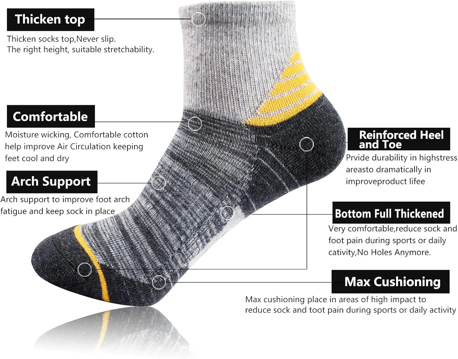 J.WMEET Women's Athletic Ankle Socks Quarter Cushioned Running Socks Hiking Performance Sport Cotton Socks 6 Pack