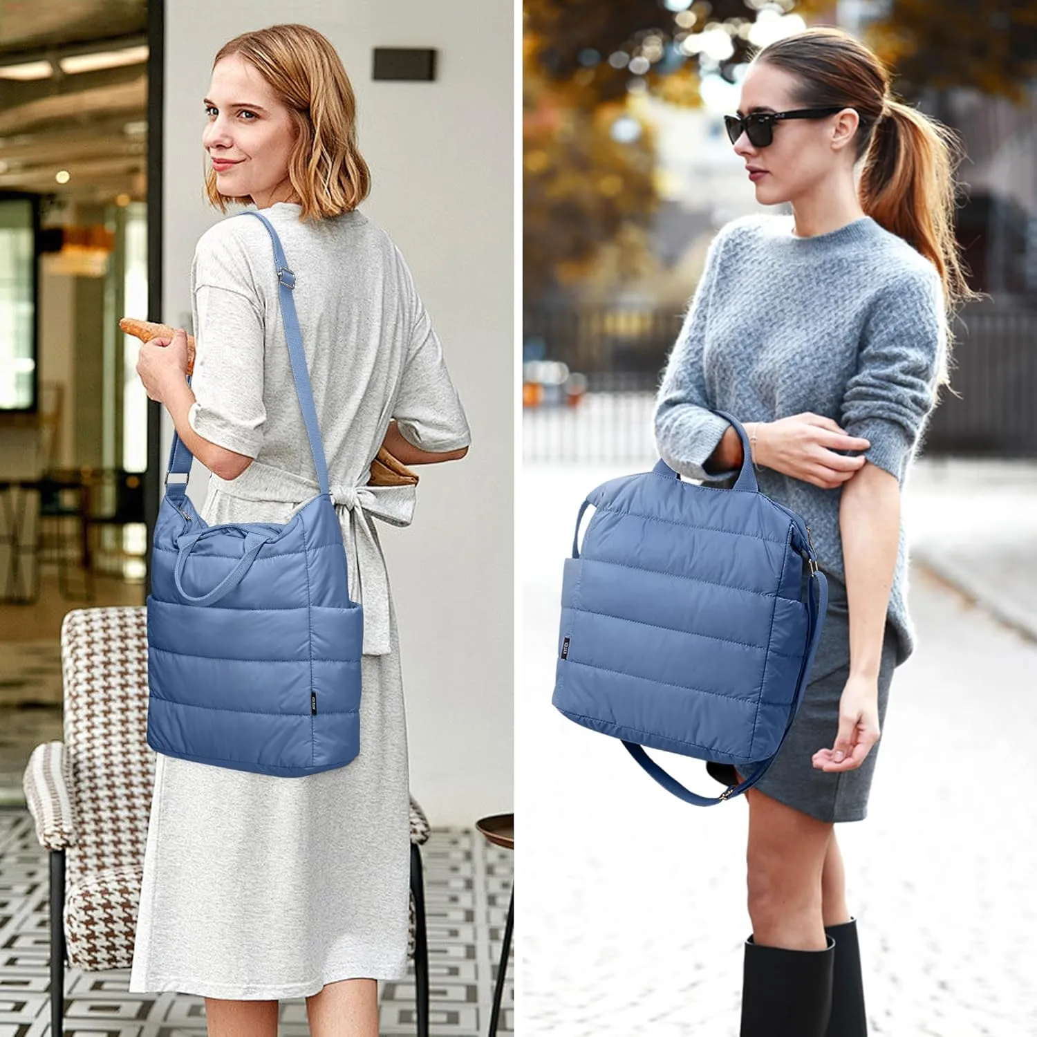 KALIDI Quilted Tote Bag, Puffer Hobo Laptop Bag Anti Splash Crossbody Zipper Shoulder Bag Large Casual Work Daily Women